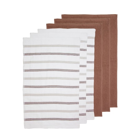 Monarch Brands Premier Kitchen Towels, Striped Pattern - Tan, Brown, 6PK P-SC-KT6-STTBR